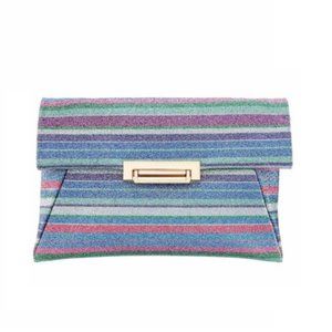 Nina Striped Glitter Fabric Flip Lock Closure Envelope Clutch - Blue Multi